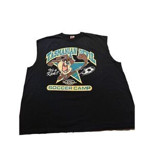 Vintage 90s Taz Tasmanian Devil Looney Tunes Soccer Camp Mens Tank Top Shirt 2XL